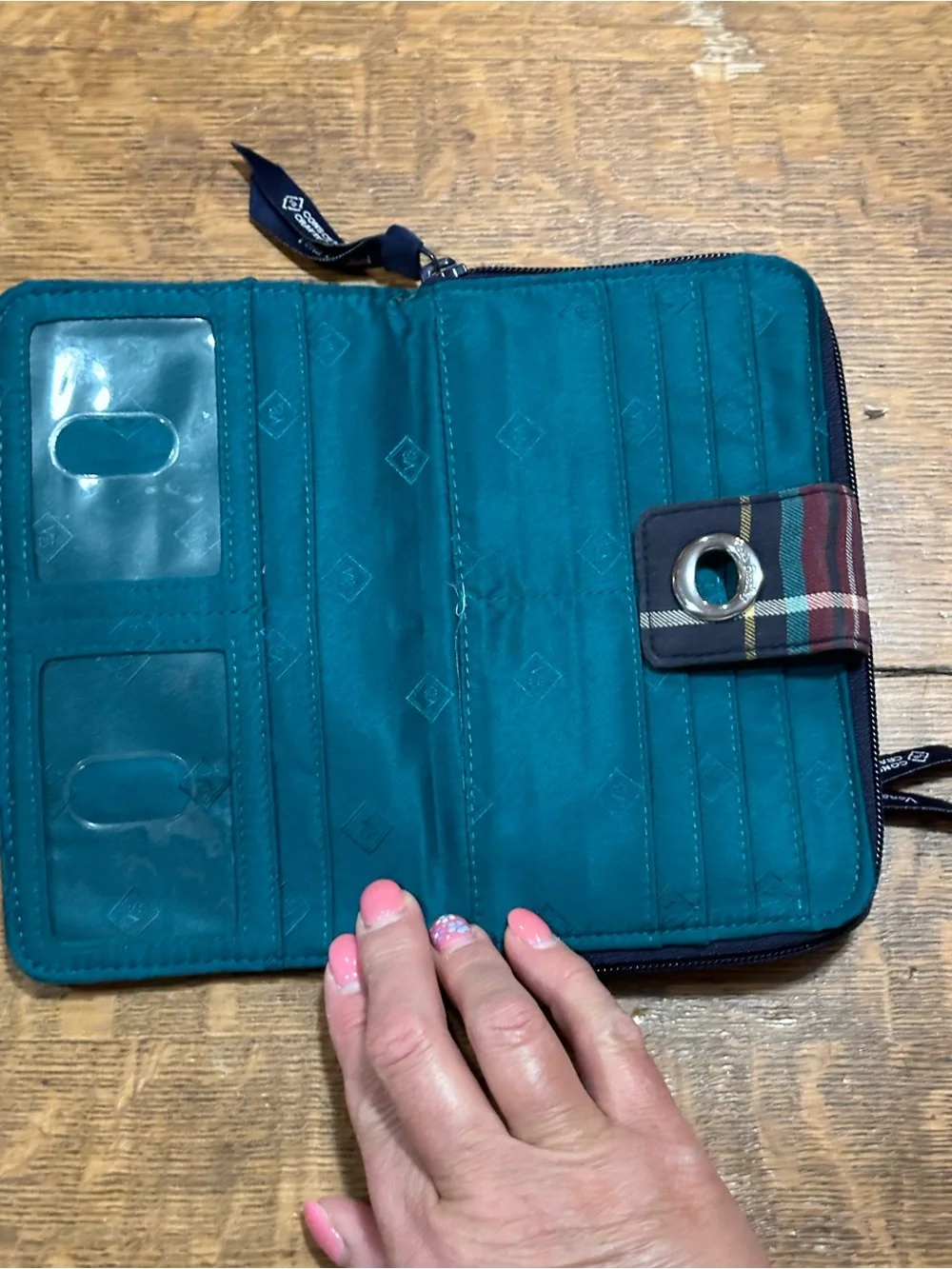 Vera Bradley RFID Turnlock Wallet featuring a quilted Tartan Plaid pattern - Picture 3 of 7